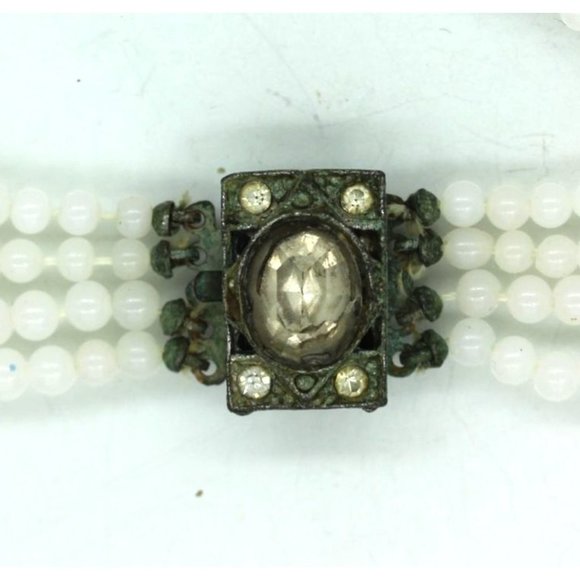 ANTIQUE WHITE GLASS RHINESTONE bead 4 strand necklace 15" - Picture 4 of 9